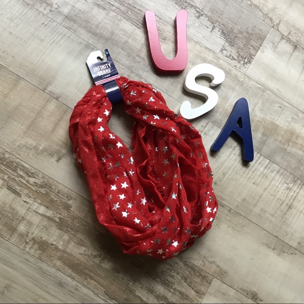 Red Infinity scarf.